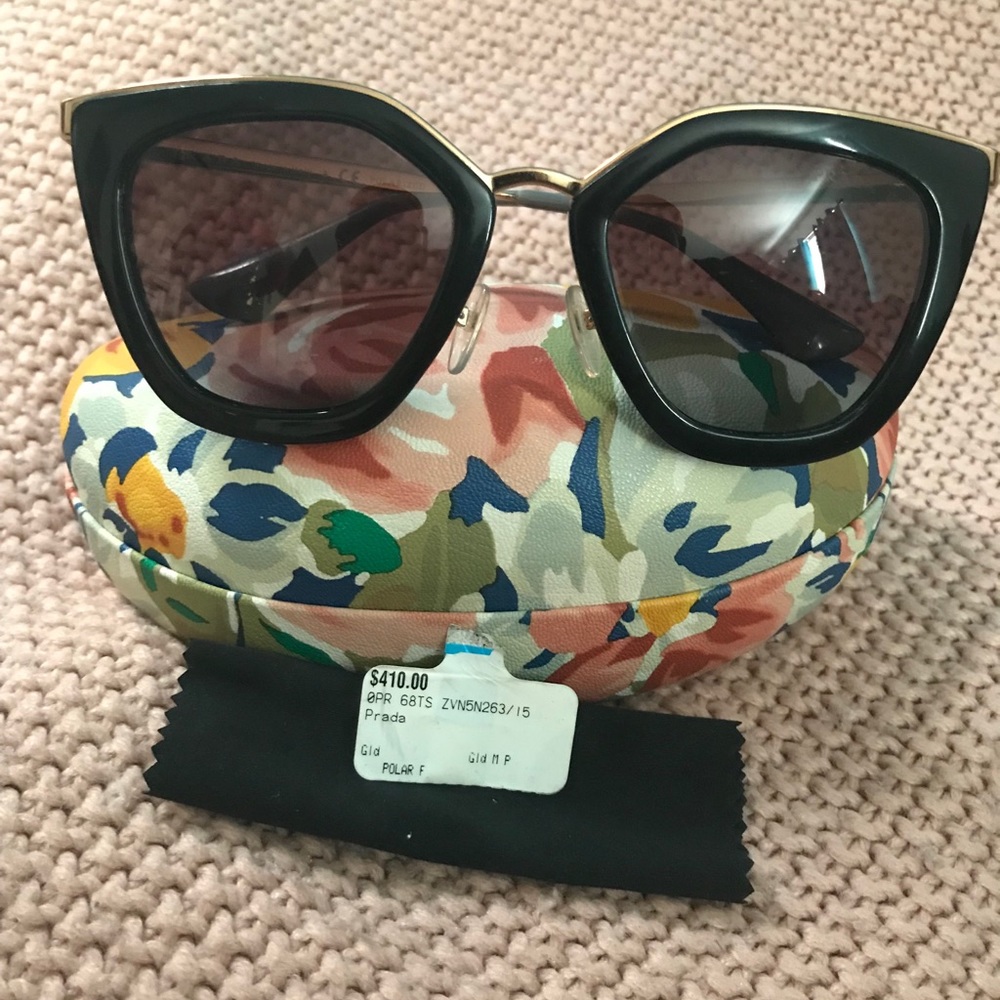 Prada Cat Eye Sunglasses Black/Gold PR 68TS